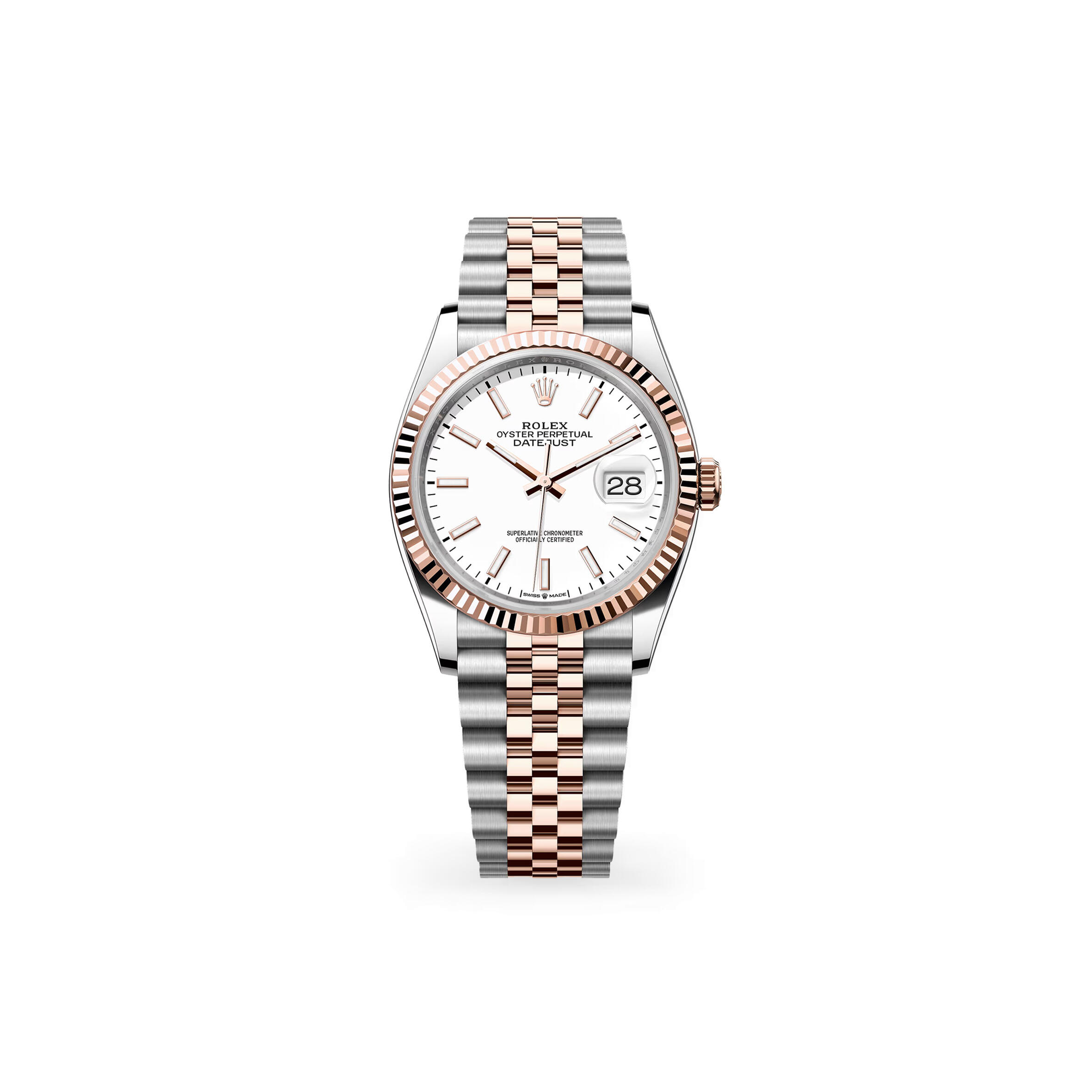 R01ex datejust 36 oyster, 36 mm, oystersteel and everose gold m126231-0017